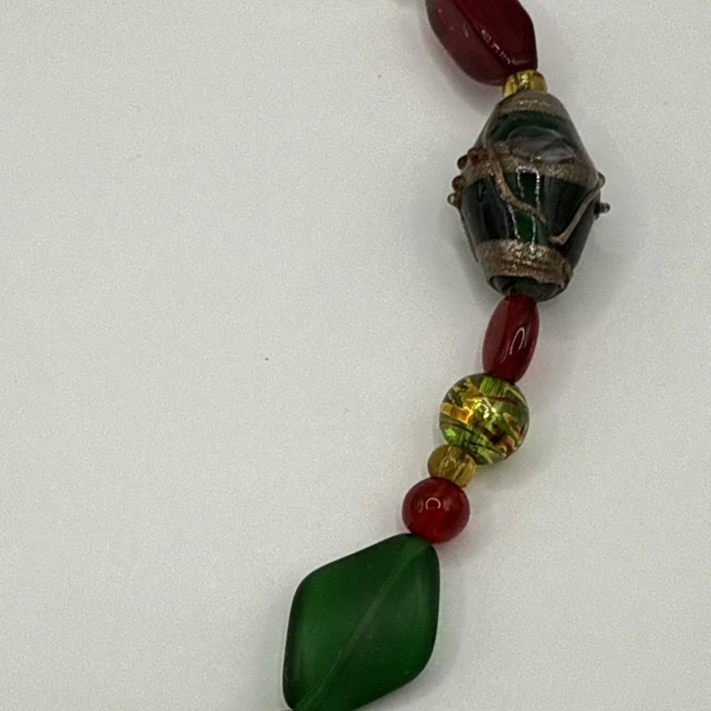 Vintage Necklace‎ Art Glass Red Green Beads Round & Figural Abstract Beaded 14in - Picture 8 of 16